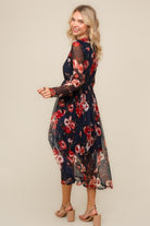 Haptics Navy Floral Mesh Midi Dress