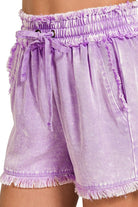 Zenana Bright Mauve Mineral Frayed Hem Washed Shorts