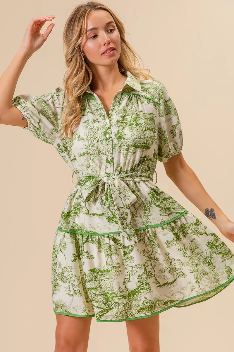 BiBi Avocado Woven Printed Tiered Dress
