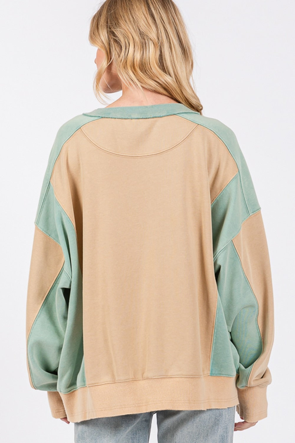 SAGE + FIG Cookie & Green Color Block Round Neck Sweatshirt Trendsi