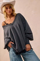 BiBi Mineral Washed French Terry Oversized Sweatshirt – Ash