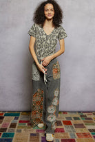 POL Grey Leopard Printed V-Neck Short Sleeve T-Shirt