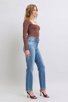 Judy Blue Vintage Washed Thermal Straight Jeans with Pockets Jeans