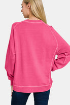 Zenana Hot Pink Pigment & Enzyme Dyed French Terry Sweatshirt Shirts & Tops