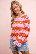BiBi Pink Flower Crochet Knit Top