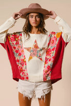 BiBi Floral Print Mixed Star Patch Round Neck Sweatshirt