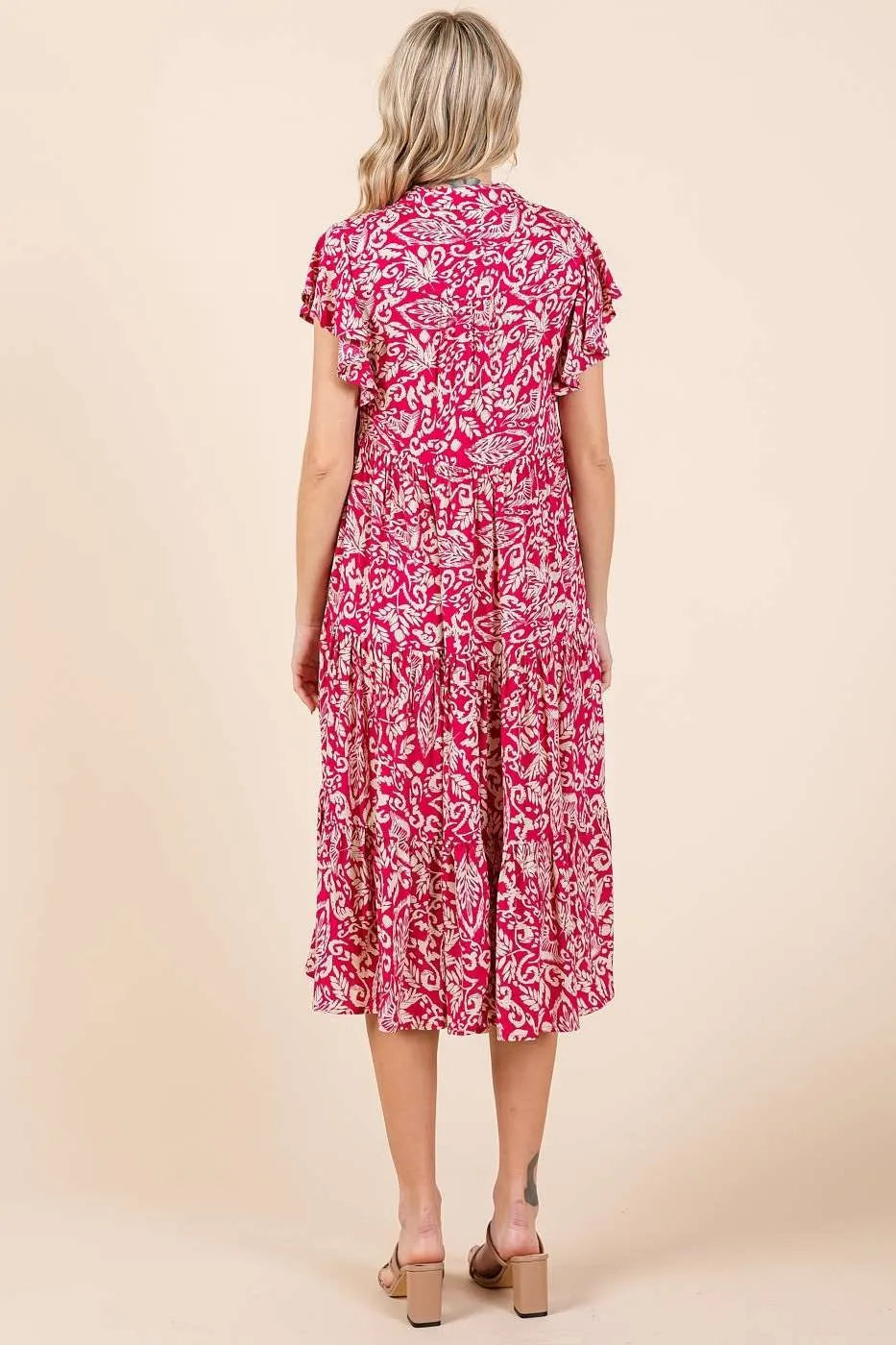 Mittoshop Fuchsia Abstract Print Ruffle Tier Midi Dress