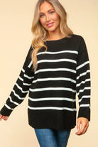 Haptics Black Striped Contrast Side Slit Sweater