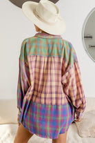 BiBi Blush Multi Plaid Color Block Button Up Shirt Trendsi