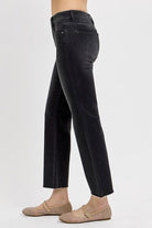 RISEN Black Tummy Control Mid Rise Crop Straight Jeans