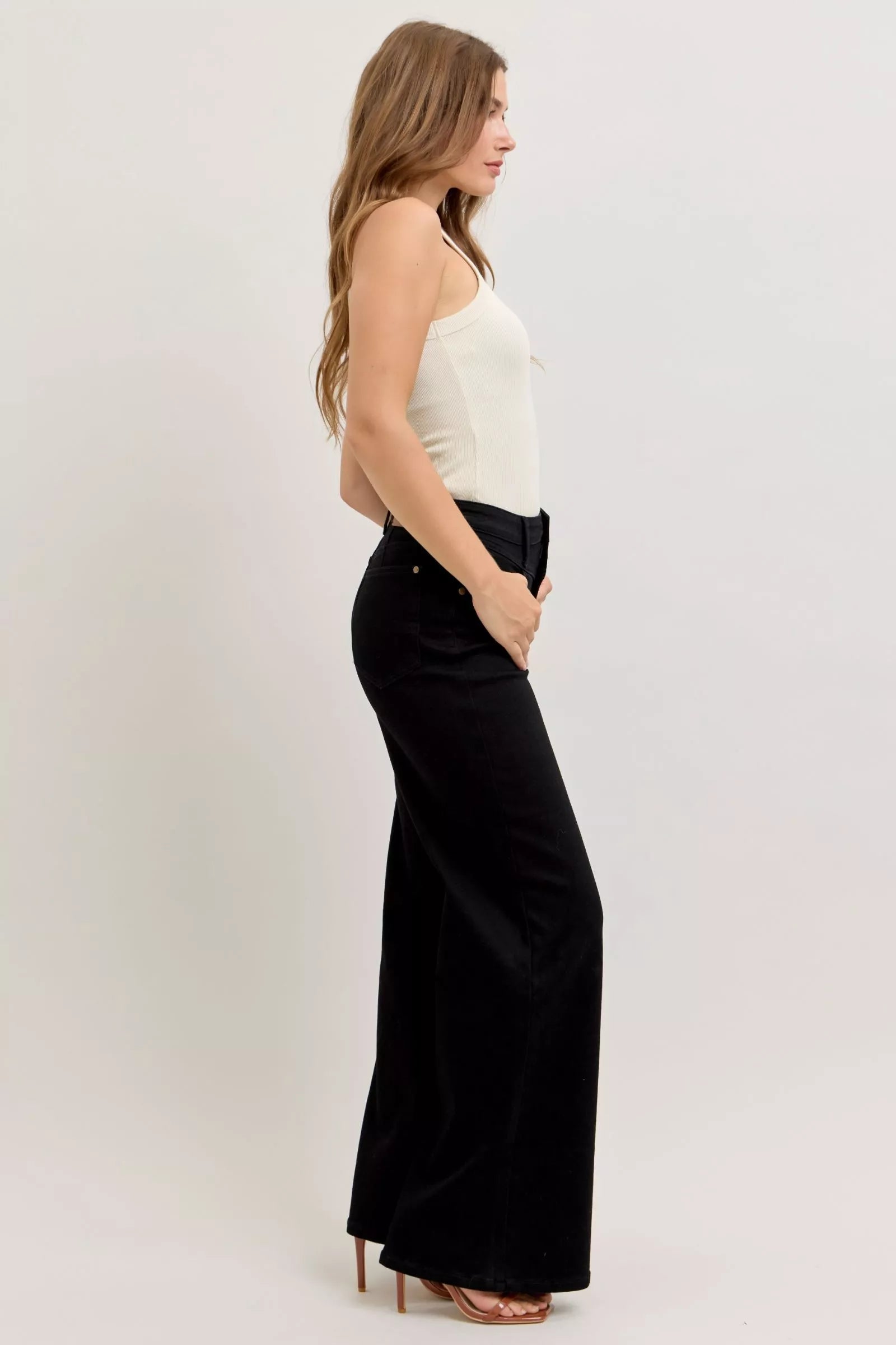 Judy Black Blue High-Waisted Wide Leg Jeans