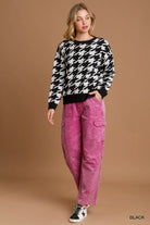 Umgee Black Houndstooth Round Neck Sweater