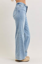Judy Blue Light Washed Mid Rise Retro Wide Leg Jeans with Fold-over Waistband