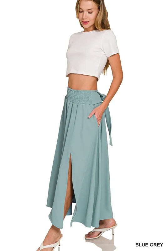 Zenana Blue Gray Heavy Woven Span Crop Tee & Skirt Set