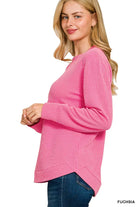 Zenana Fuchsia Raised Rib Round Neck Long Sleeve Top