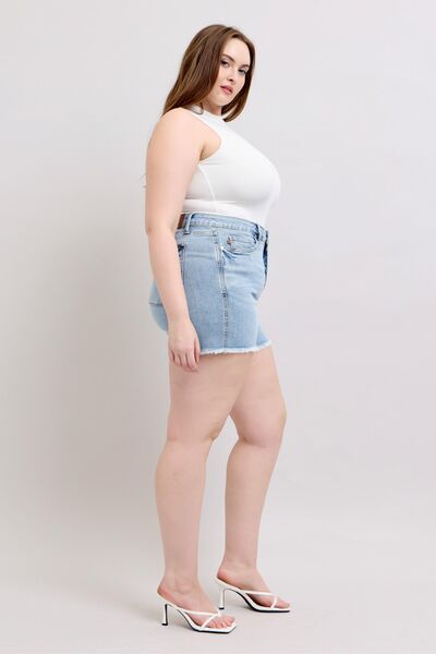 Judy Blue Light Washed Tummy Control Raw Hem Denim Shorts