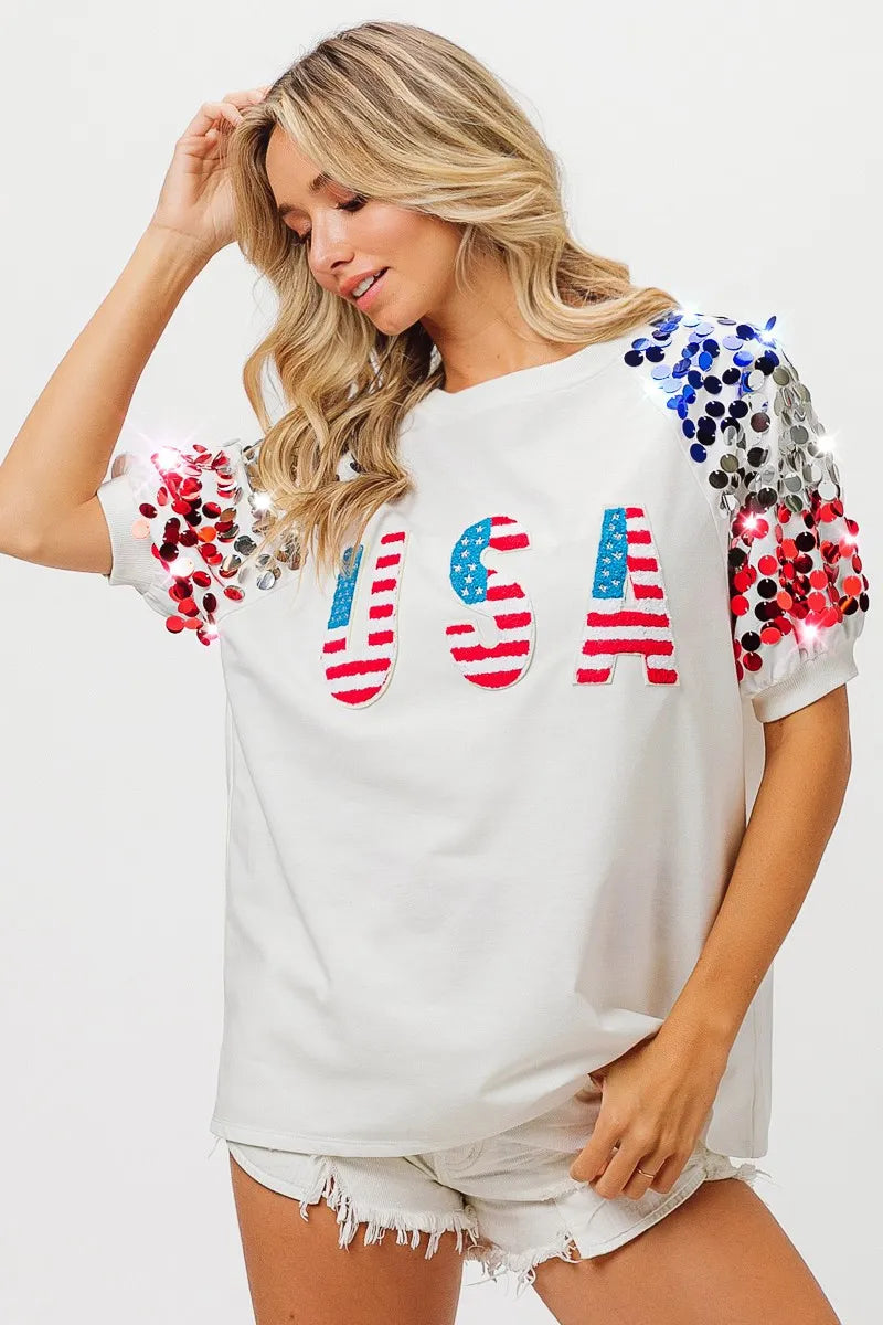 BiBi American Flag USA Theme Sequin Top