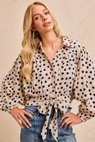 BiBi Cream & Black Polka Dot Print Tie Hem Detail Crop Shirt