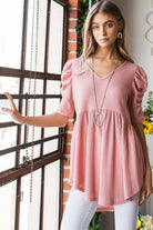 Heimish Rose Waffle Knit V-Neck Babydoll Top Trendsi