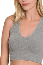 Zenana Heather Gray Seamless Ribbed Cropped Racerback Tank Top
