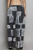 POL Black Multi Drawstring Bohemian Patchwork Wide Leg Pants