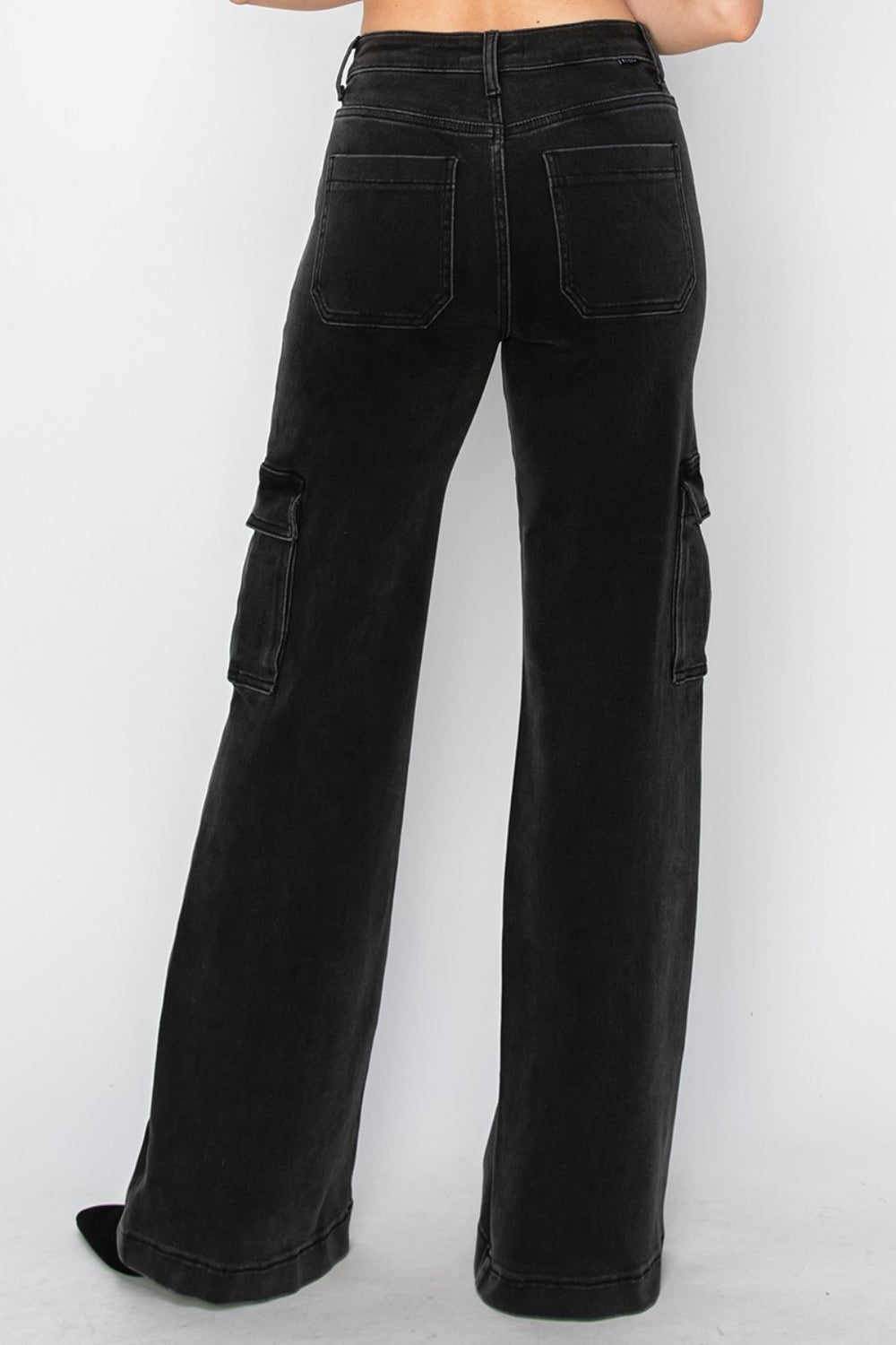 Risen Black High Rise Wide Leg Cargo Jeans Trendsi