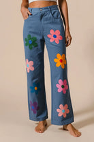 BiBi Flower Print Straight Legs Denim Pants