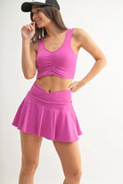 MONO B New Orchid Ruched Front Active Tank NEW ORCHID