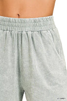 Zenana Light Gray Halo Snow Washed Short Sleeve Tee and Shorts Set