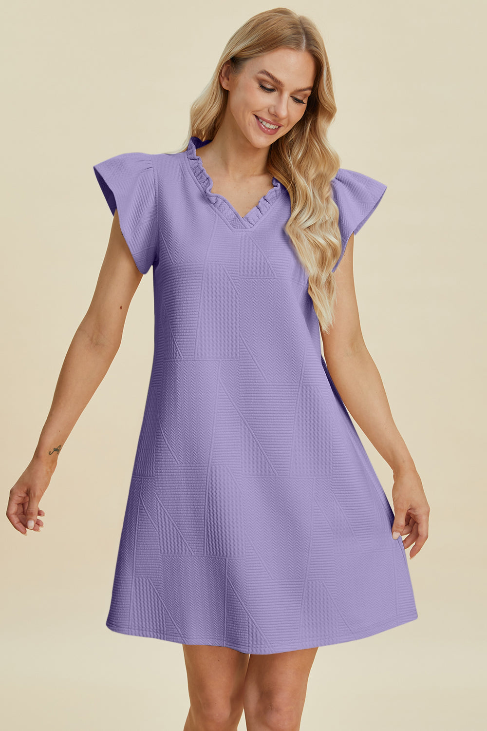 Double Take: 5 Colors Quilted Ruffled V-Neck Cap Sleeve Dress Dresses