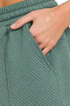 Zenana Ash Jade extured Knit Jacquard Drawstring Shorts