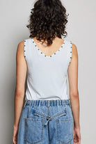 POL Studded Trim Button-Front Ruffle Detail Tank