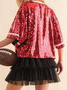 Preorder (3 Colors) Game Day Sequins All Over Football Round Neck Short Sleeve Top Trendsi