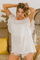 BiBi Ivory Ruffled Woven Short Sleeve Blouse