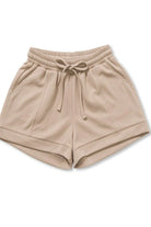 Zenana Ash Mocha Textured Knit Jacquard Drawstring Shorts