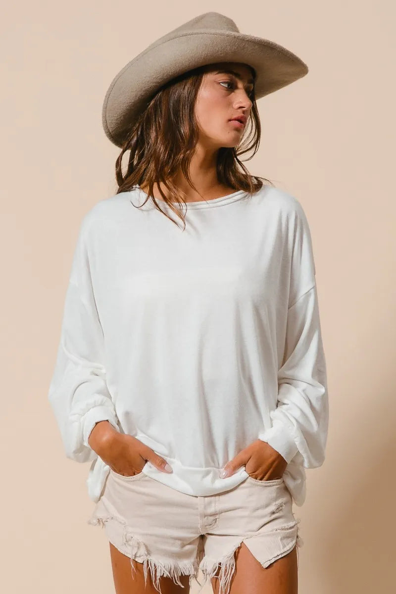 BiBi Ivory Loop Terry Pull Over With Cut Edge Band