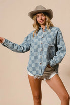 BiBi Frayed Edged Detail Washed Checker Denim Shirt