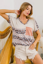 BiBi Ivory Leopard Stripe with Slub Terry Color Block T-Shirt