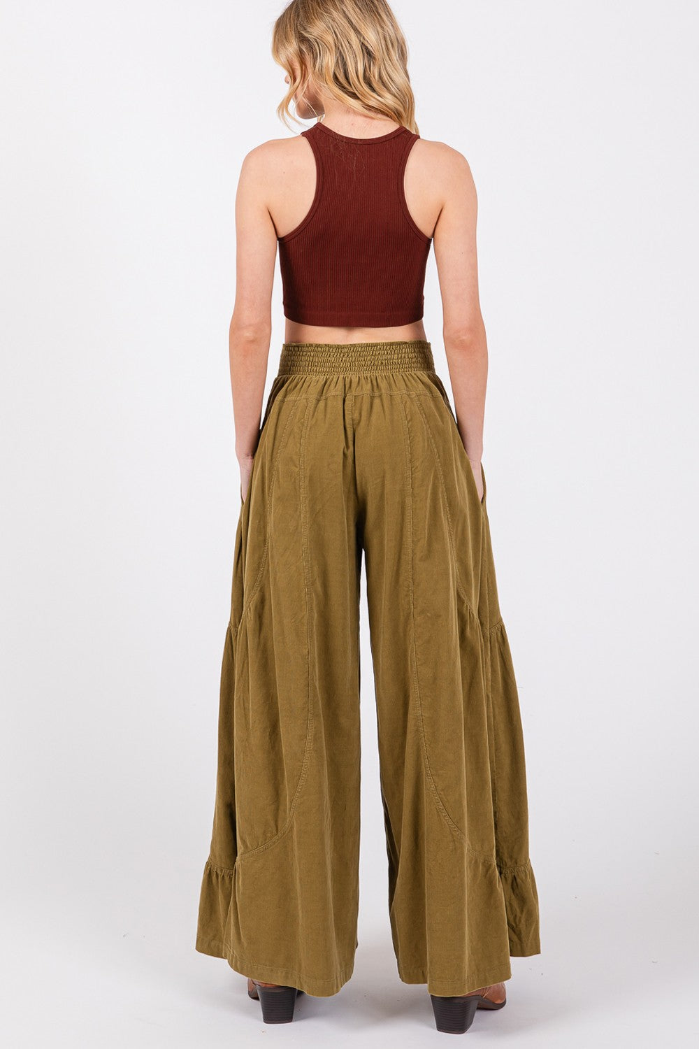 SAGE + FIG Olive Green High Rise Corduroy Wide Leg Pants Trendsi