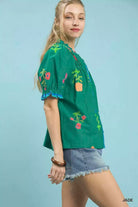 Umgee Jade Petal Parade Print Button-Down Blouse