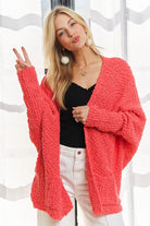 ADORA Coral Popcorn Knit Open Front Long Sleeve Cardigan