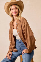 BiBi Camel Corduroy Relaxed Fit Shacket with Back Pleat