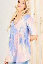 Heimish Crisscross Tie Dye Blue & Pink Babydoll Top