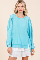 Mittoshop Tiffany Blue Mineral Wash Waffle Long Sleeve Sweatshirt