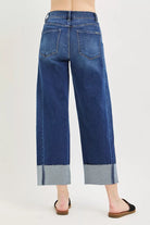 RISEN Dark Washed Slouchy Crop Barrel Cuffed Jeans