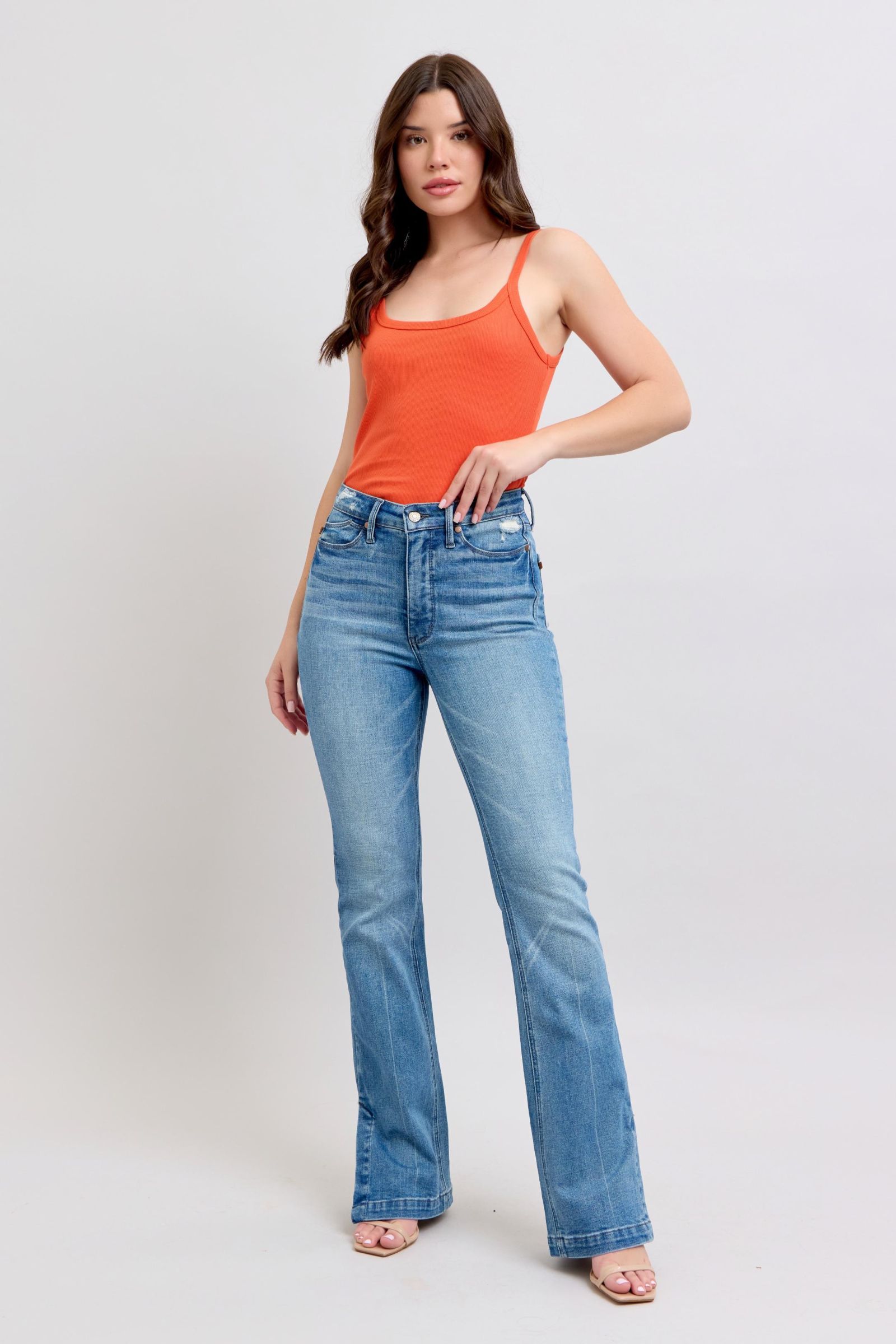 Judy Blue High Wasited Tummy Control Vintage Wash Side Slit Slim Boot Jeans