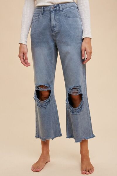 Annie Wear Distressed Raw Hem Jeans Dusty Blue