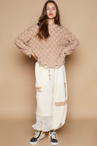 POL Mocha Beige Weaving Cable Knit Distressed Long Sleeve Sweater Trendsi