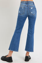 RISEN Dark Washed Tummy Control High Rise Crop Bootcut Jeans Trendsi