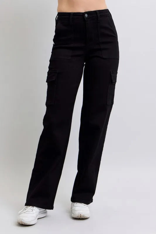 Judy Blue Black High Waisted Cargo Wide Leg Jeans